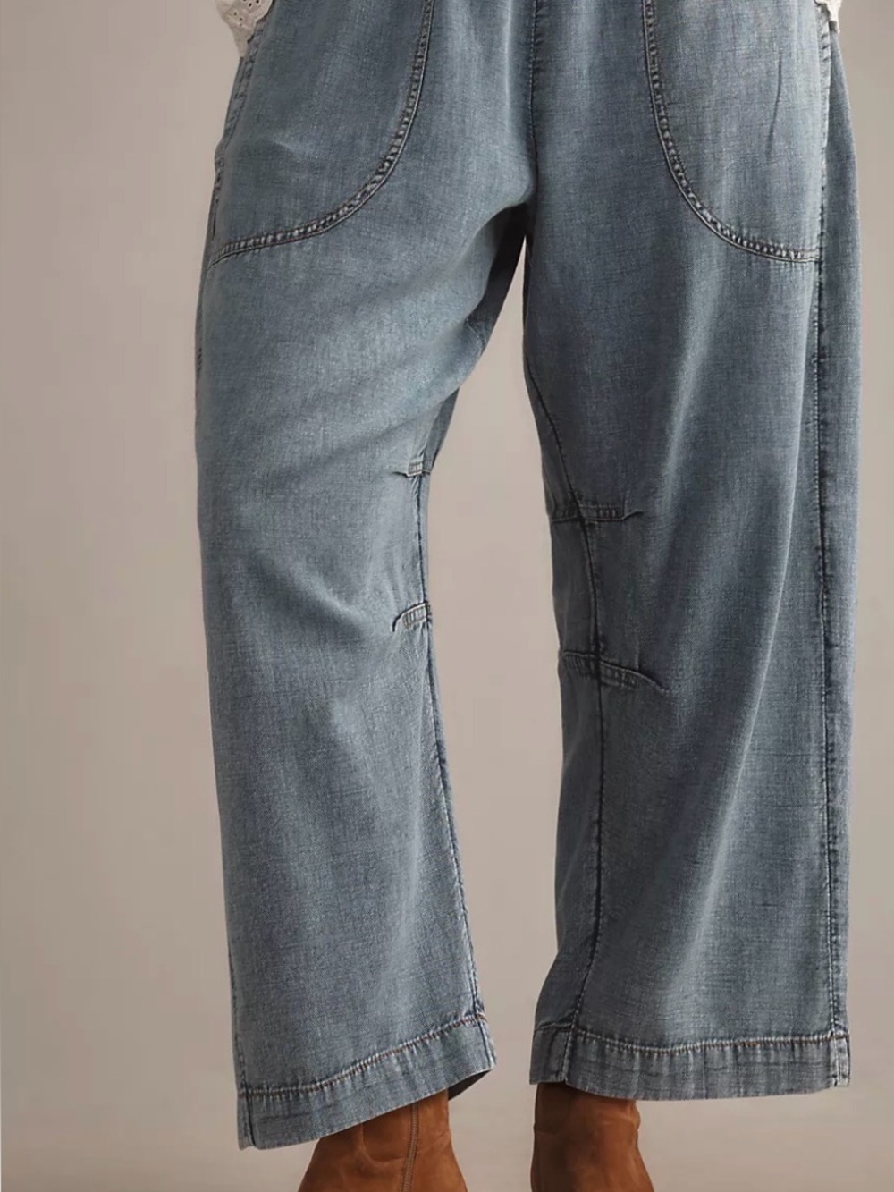 Pilcro Reese Smocked Pull On Barrel Jeans in Cross-Weave Cotton